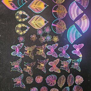44pc Rainbow Filigree Metal Charms Jewelry Making Lot Butterfly Leaf Tree Charms